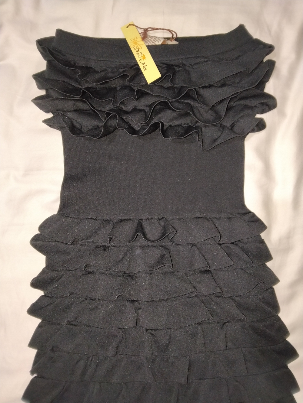 New Mix Black Ruffle Mini Dress - Picture 2 of 4